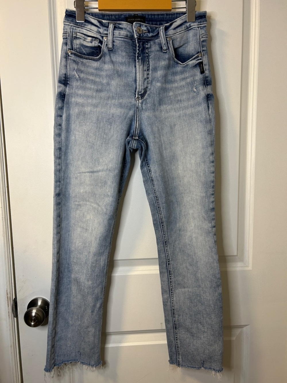 110. Silver Jeans Faded Light Wash Straight Leg Denim